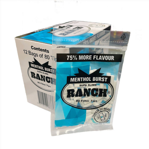 Ranch Menthol Burst Supa Slims Filters 80PK (Box of 12)