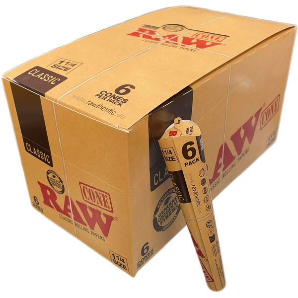 RAW Classic 1 1/4 Size Pre-Rolled Cones 6PK (Box of 32)