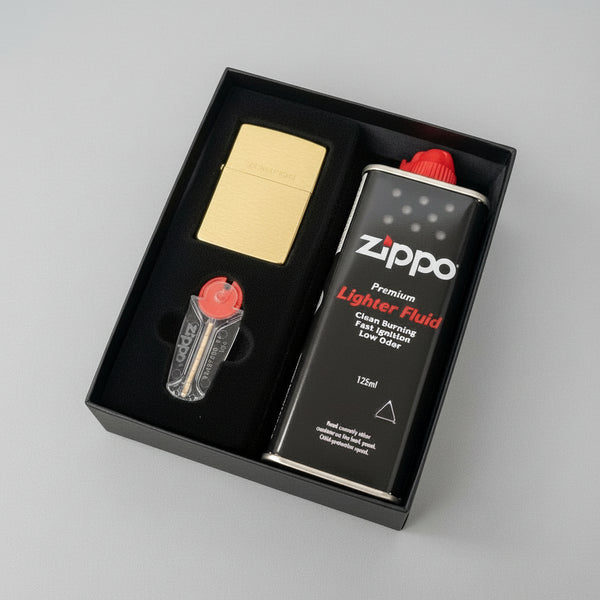 Zippo 204 Brushed Brass With Fluid & Flints